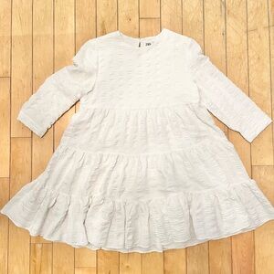 Zara Boho Romantic White Textured Ruffle 3/4 Sleeve Mini Dress Size Small